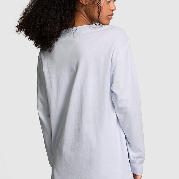 Victoria's Secret PINK Hydrangea Blue Campus Cotton Bling Long Sleeve Tee NWT S - Picture 2 of 5